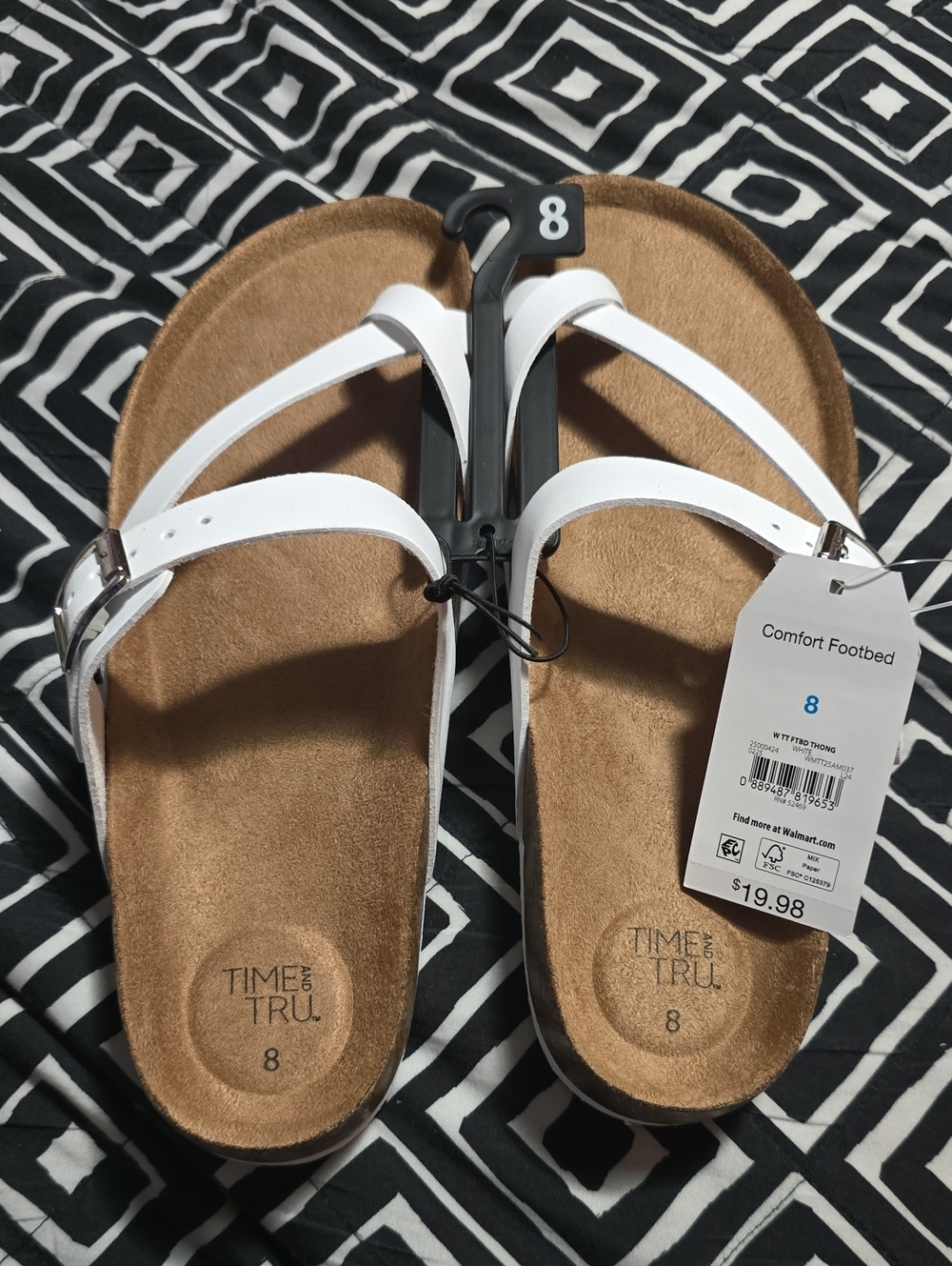 Time and Tru White Double-Strap Comfort Footbed Sandals